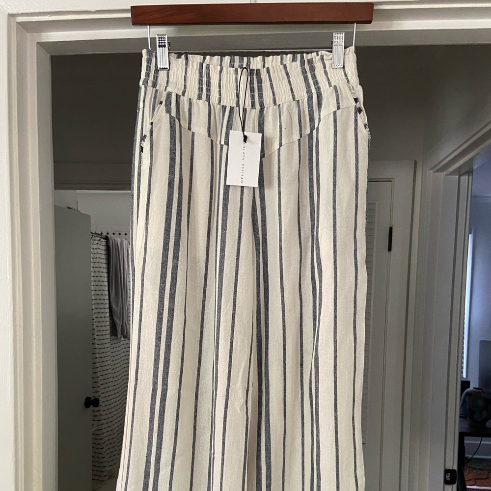 NWT Melissa Nepton Chantel Navy Stripe Pant